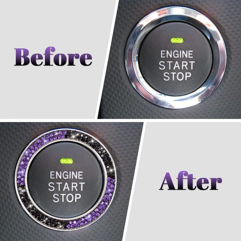 ToBeQueen Purple Bling Push Start Ring Emblem Sticker, Crystal Diamond Rhinestone Engine Start Button Cover Interior Decoration, Violet Black Bling Car Accessories, Purple and Black - Image 2